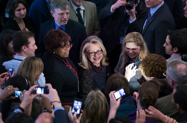 Staff members of the State Department gathered on Friday in their Foggy Bottom headquarters in Washington to say their farewells to Hillary Rodham Clinton as she completed her final day as secretary of state. Senator John Kerry was confirmed by the Senate on Tuesday to be her successor.